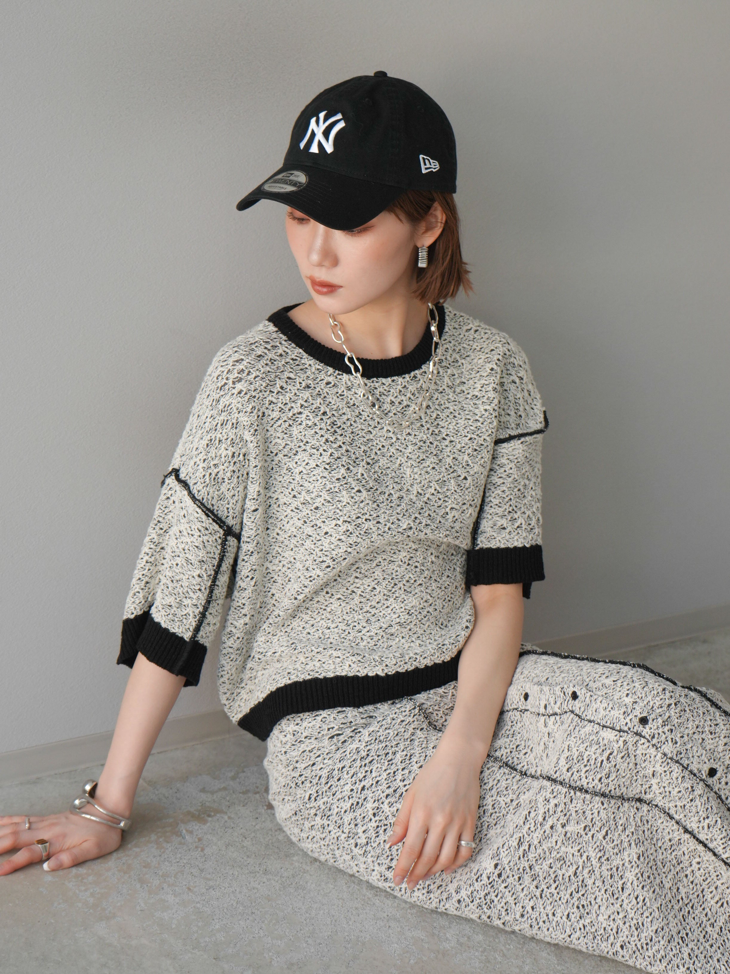 予約]ミックスヤーンニットプルオーバー/ブラック – Lumier