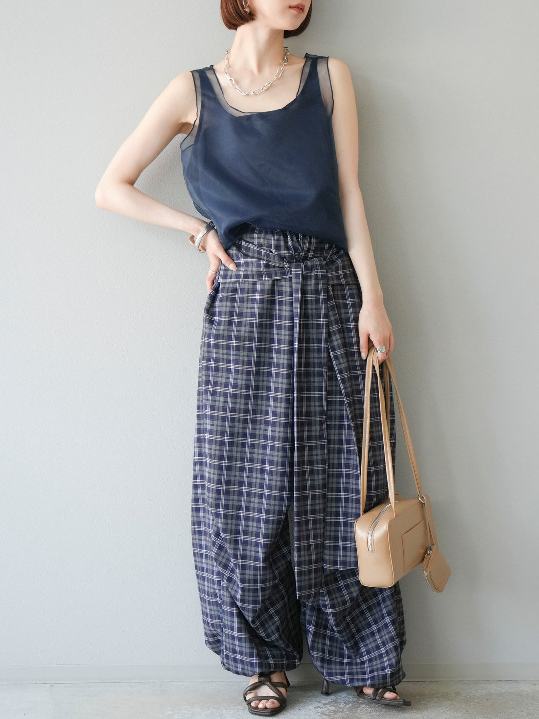 [予約]オーガンジーレイヤードタンクトップ/ネイビー