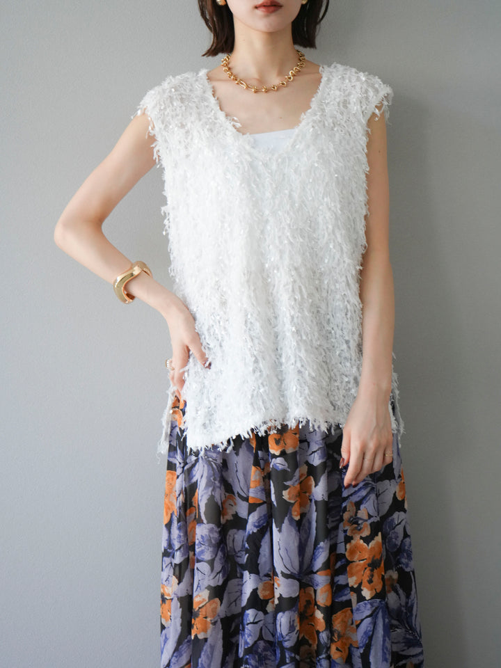 [予約]フェザーVネックベスト/ホワイト