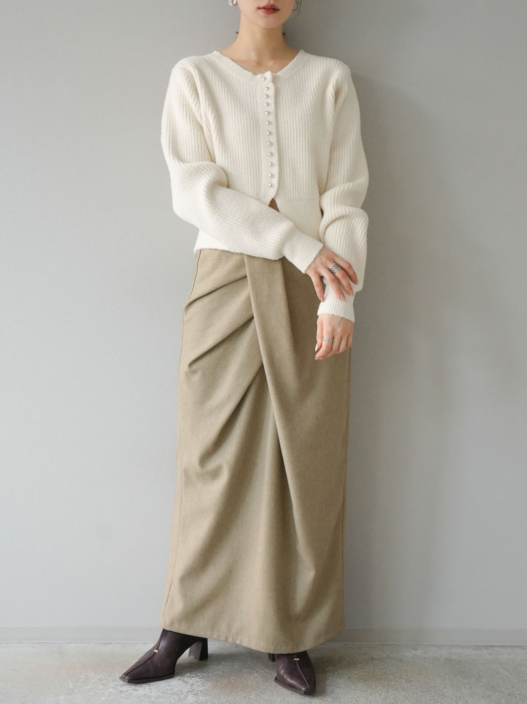 [予約]スリットヘムフェザーニットカーディガン/アイボリー