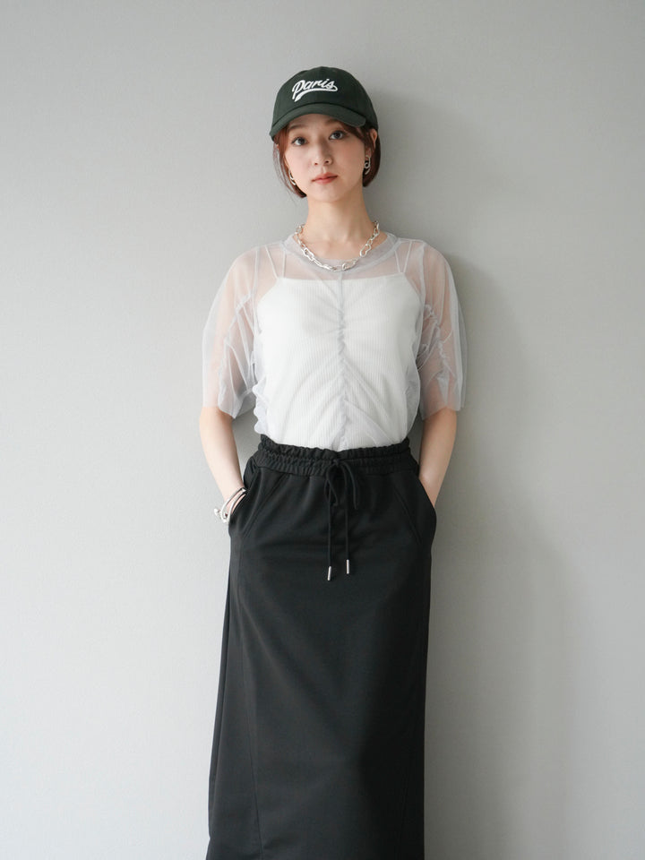 [SET]ラメチュールシャーリングプルオーバー+スウェットロングスカート(2set)