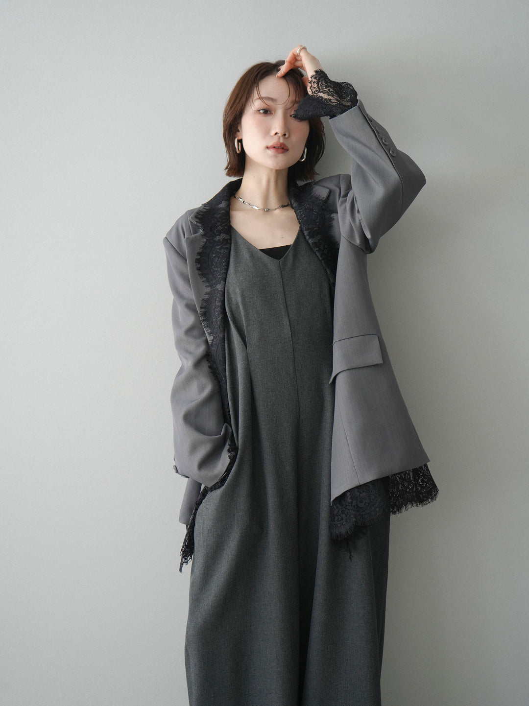 [予約]レースドッキングオーバージャケット/gray