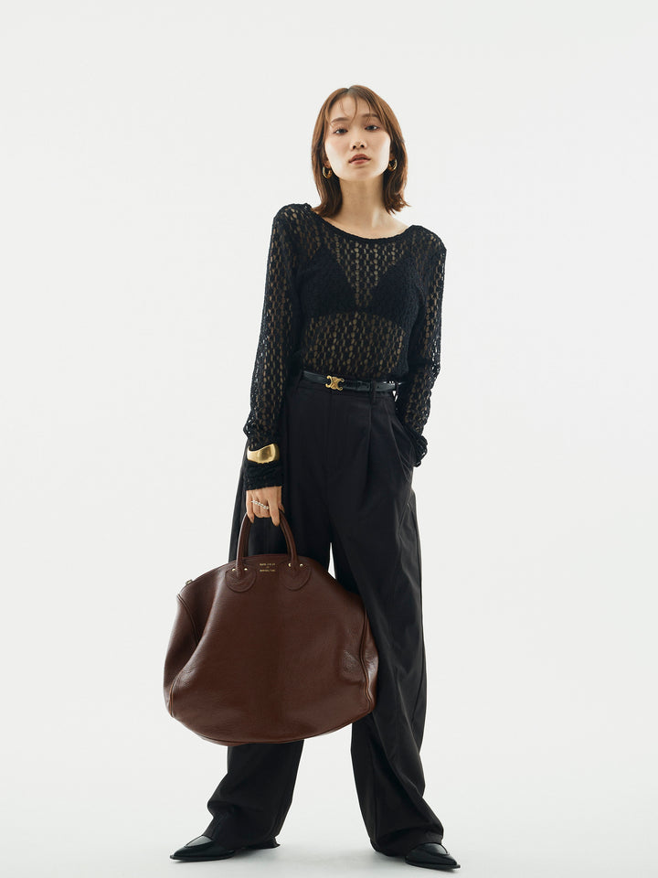 【Allure】[SET]バックラウンドレーストップス+タフタワイドカーブパンツ(2set)