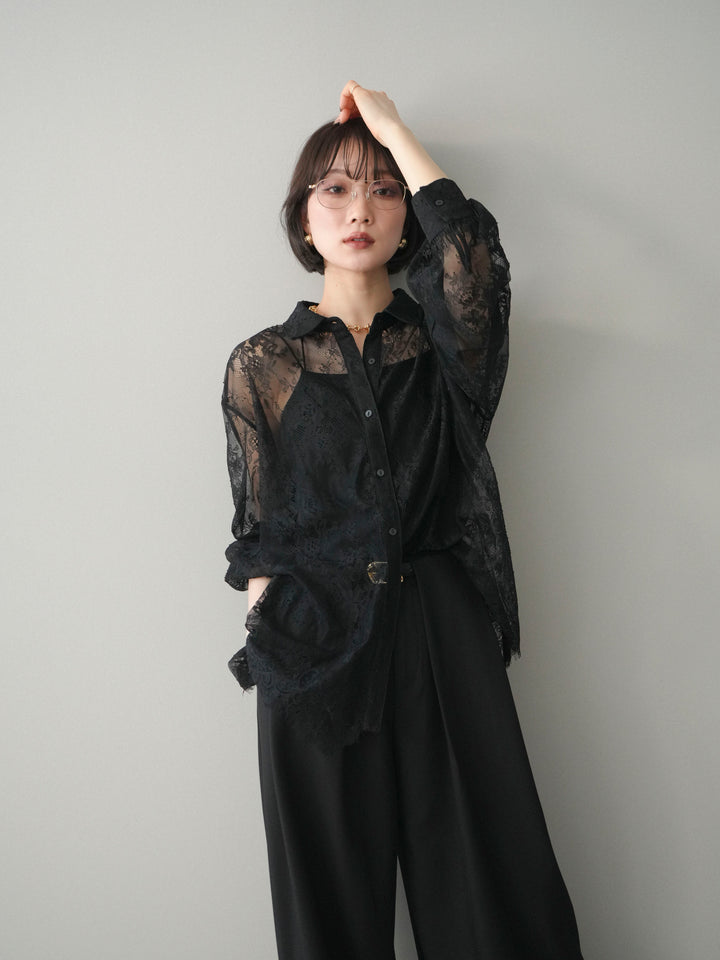 [予約]総レースボリュームスリーブシャツ/black