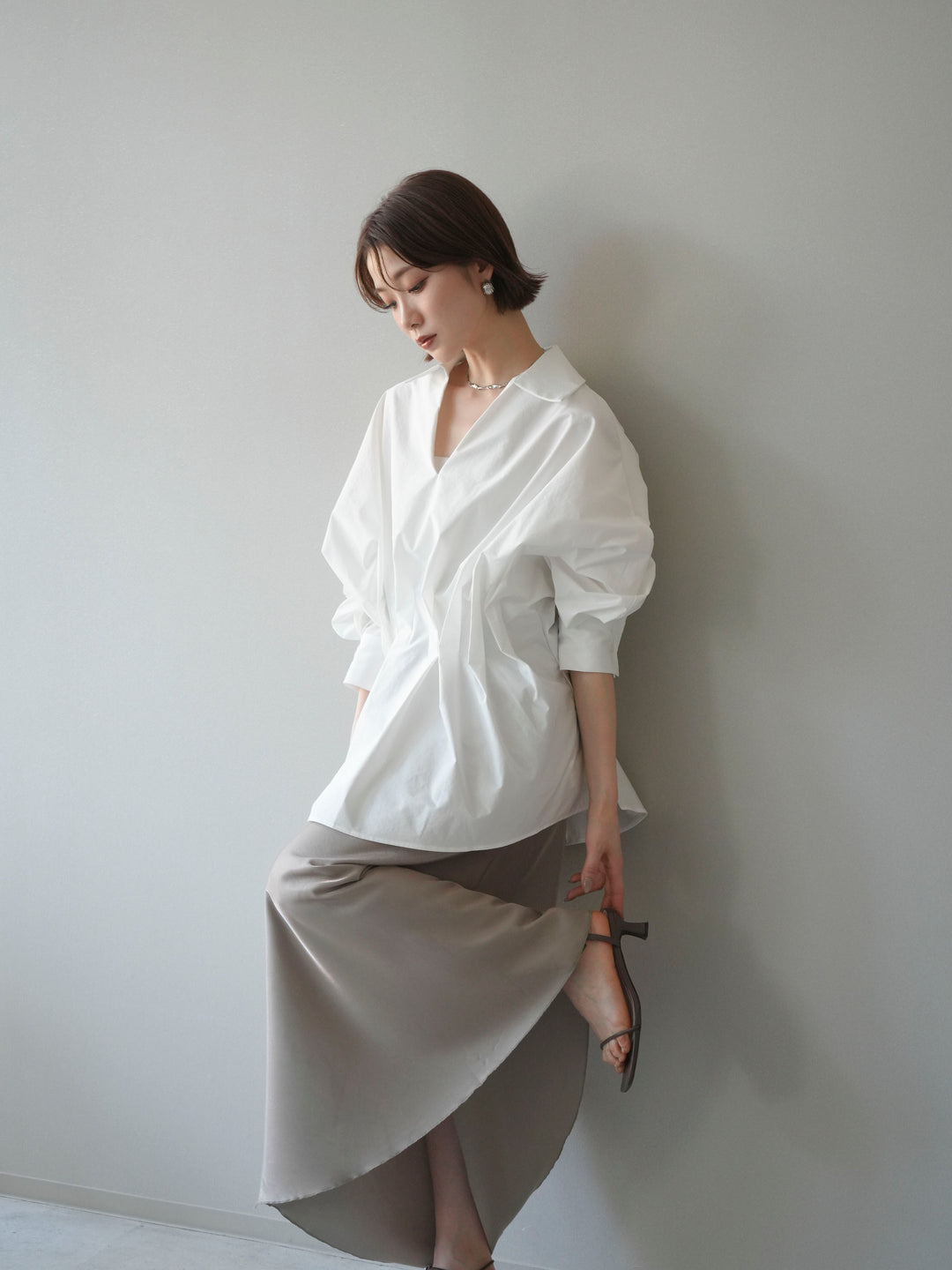 [予約]ウエストギャザースキッパーシャツ/white