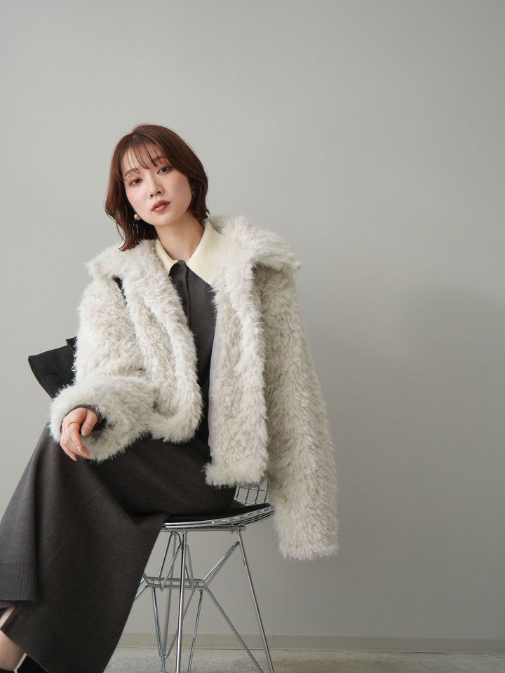 [予約]配色ポロニットワンピース/charcoal