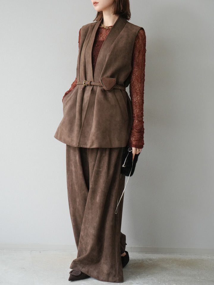 [SET]ポーチベルト付スウェードジレ×パンツSET UP(2set)