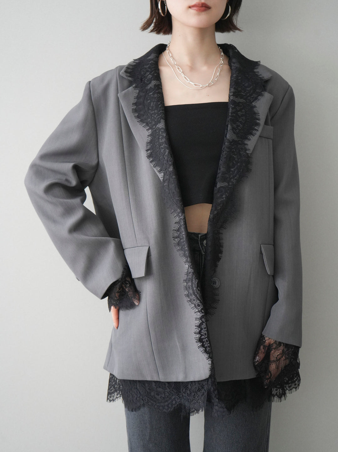 [予約]レースドッキングオーバージャケット/gray