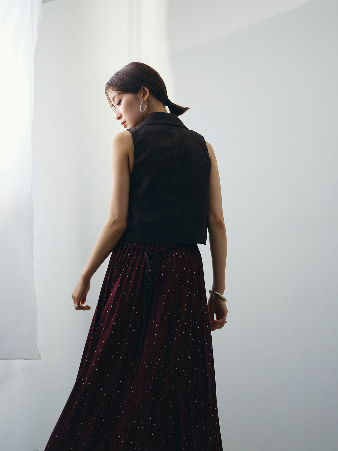 [予約]リネンライクテーラードジレ/ブラウン