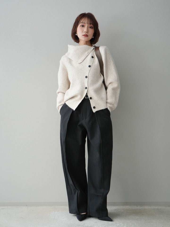 [予約]ハイネックデザインボタンニットカーディガン/ivory