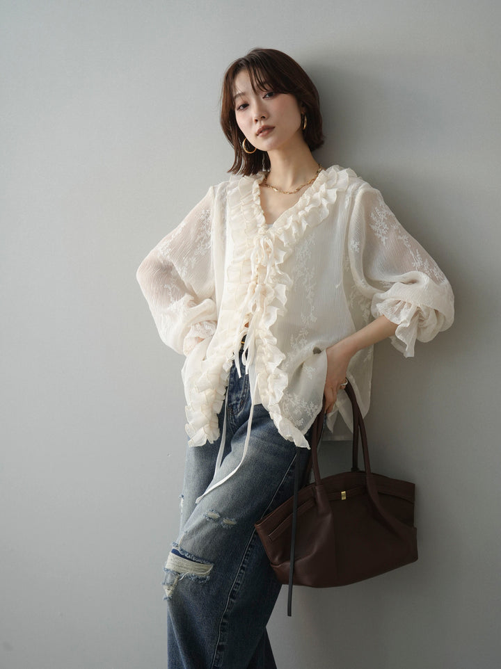 [予約]楊柳ラッフルフリルカーディガン/ivory