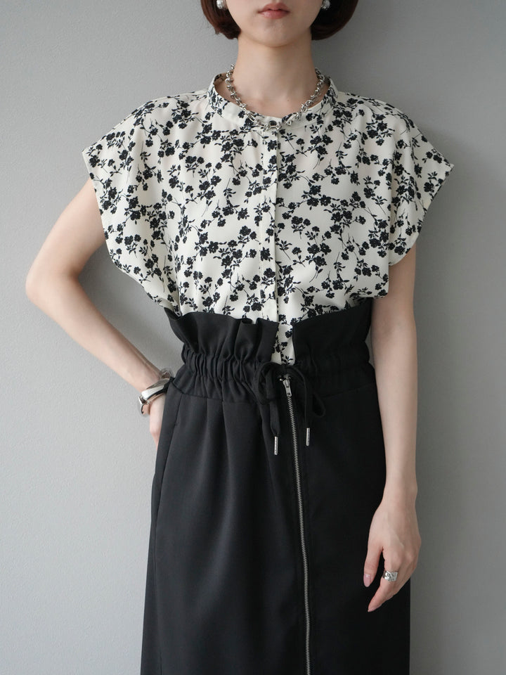 [予約]フラワープリントフレンチスリーブブラウス/アイボリー
