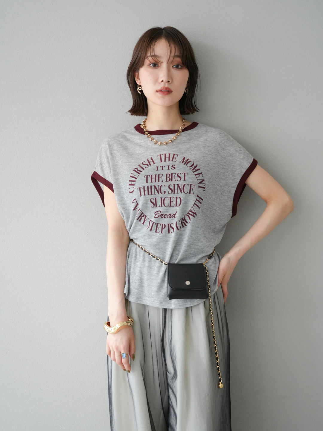 [SET]シアーフライス ロゴプリントT +コード刺繍チュールレイヤードパンツ(2set)