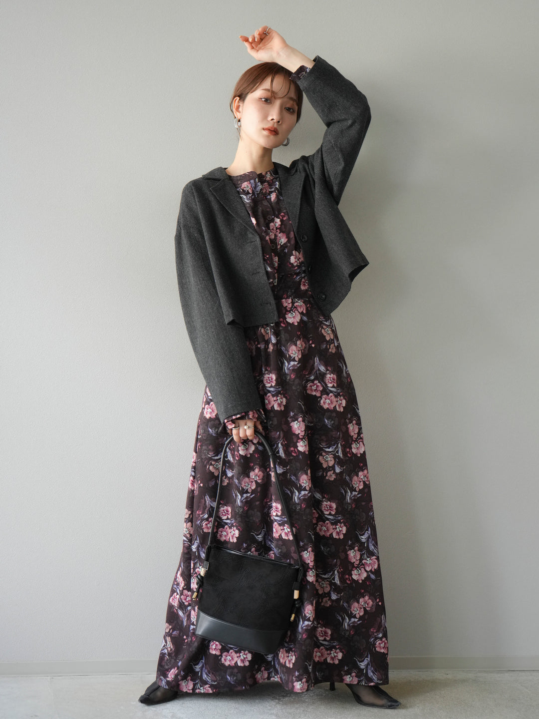 [予約]フラワーフリルブラウス/ブラウン