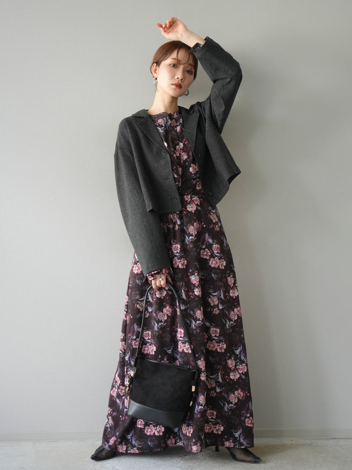 [予約]フラワーフリルブラウス/ブラウン