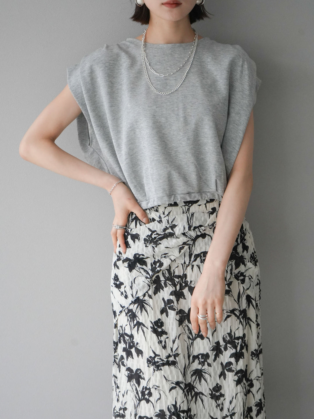 [Pre-order] Washer waist design flower pattern skirt/off-white