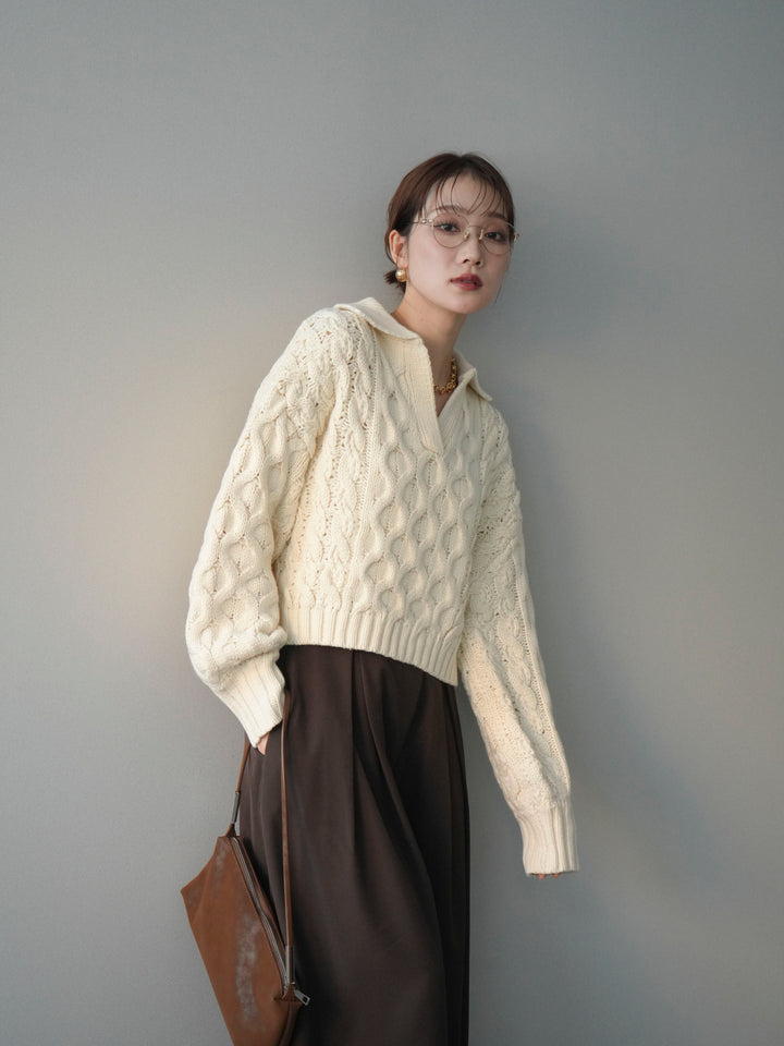 [SET]バルキーケーブルクロップド開襟プルオーバー+選べるアクセセット(2set)