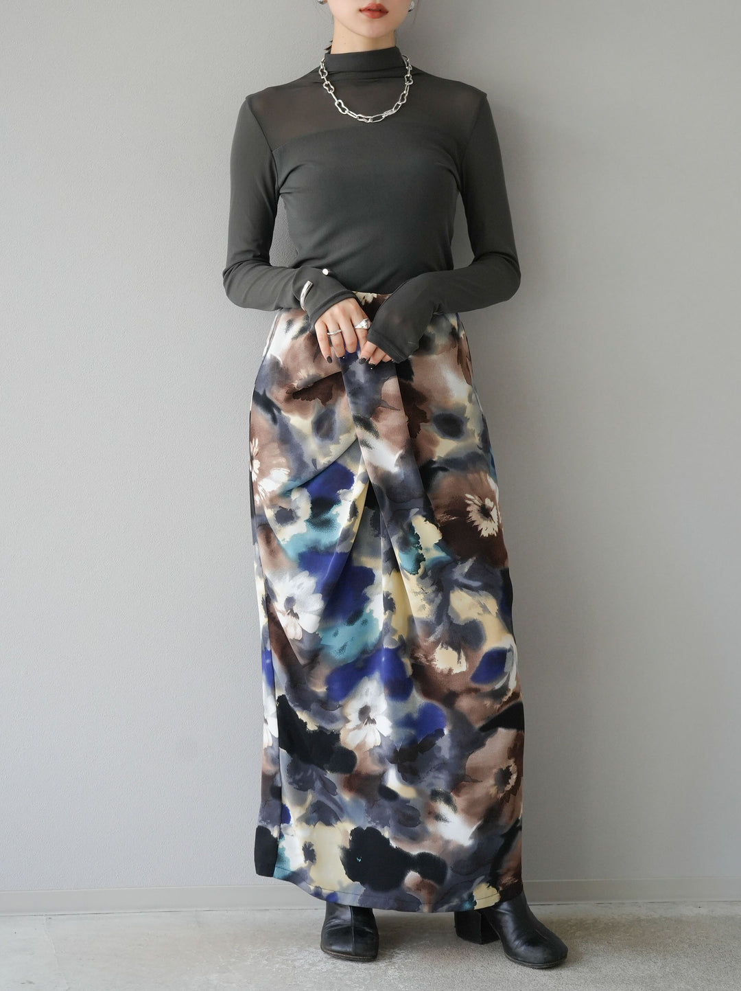 [SET]シアー切替ストレッチ長袖トップス+シアー切替ストレッチトップス(2set)