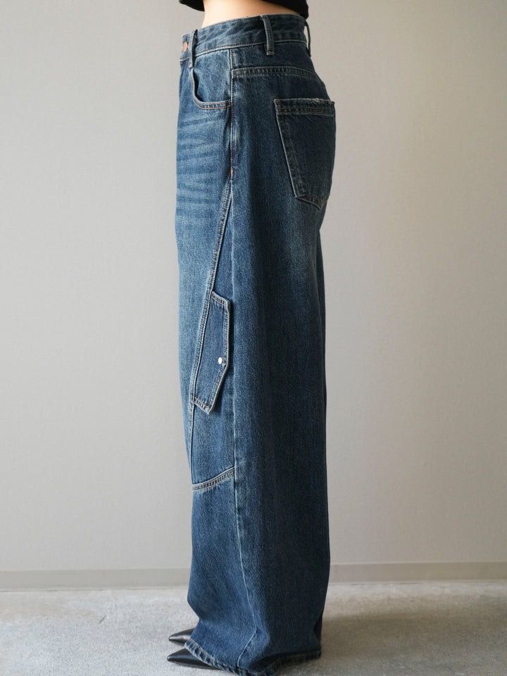 [予約]カーゴデザインコクーンデニムパンツ/navy