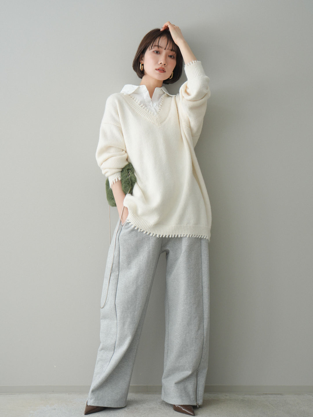 [予約]裾ZIPスエットワイドパンツ/gray