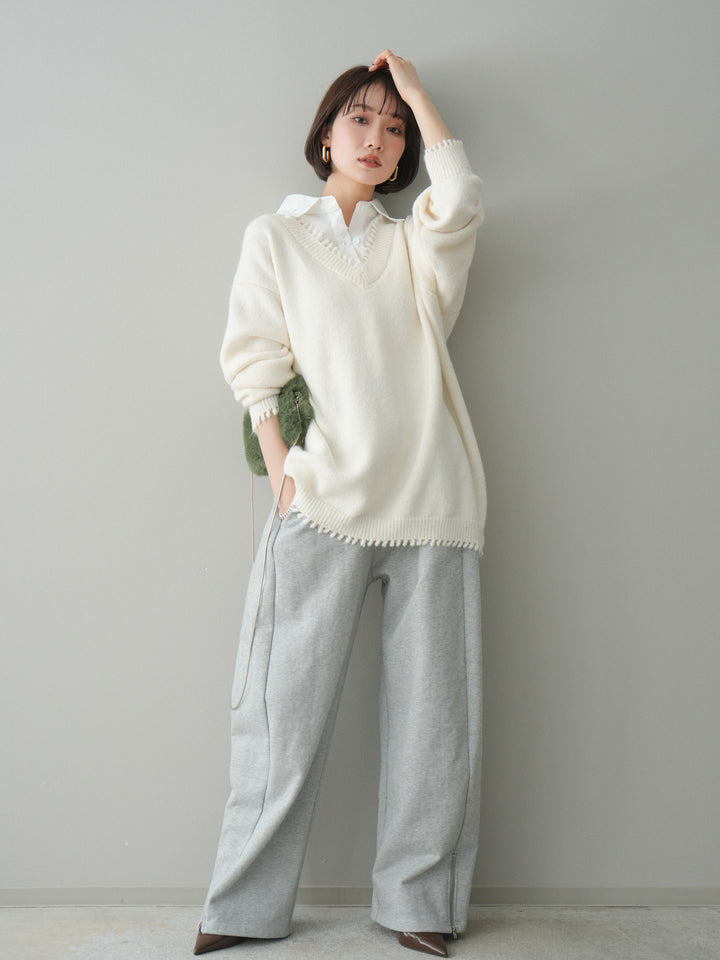 [予約]裾ZIPスエットワイドパンツ/gray