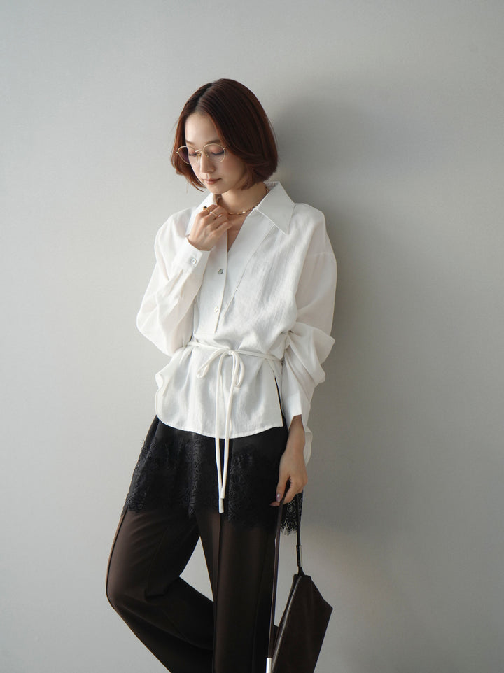 [SET]Vネック変形ラインシャツ+センターシームフレアパンツ(2set)