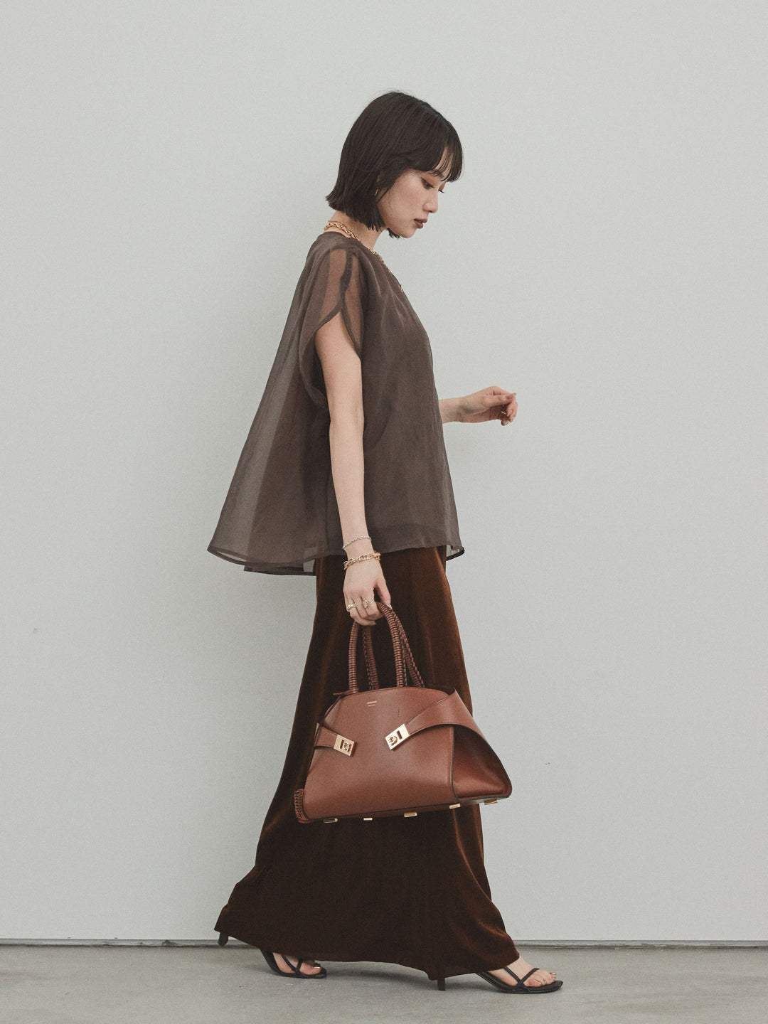 [予約]ベロアナロースカート/モカブラウン