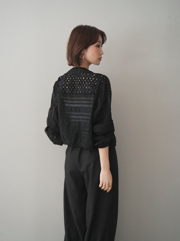 [SET]パッチワークシアーフリルブルゾン+パッチワークシアーフリルブルゾン(2set)