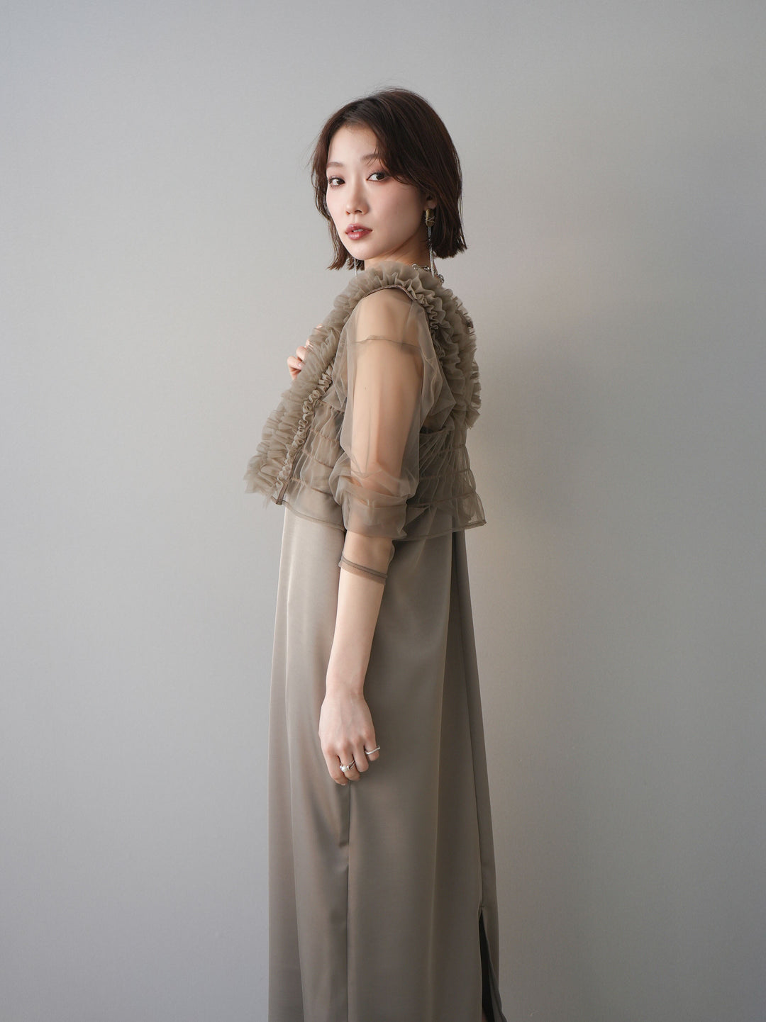 [予約]チュールフリルアンサンブルキャミソールドレス 3点SET/beige