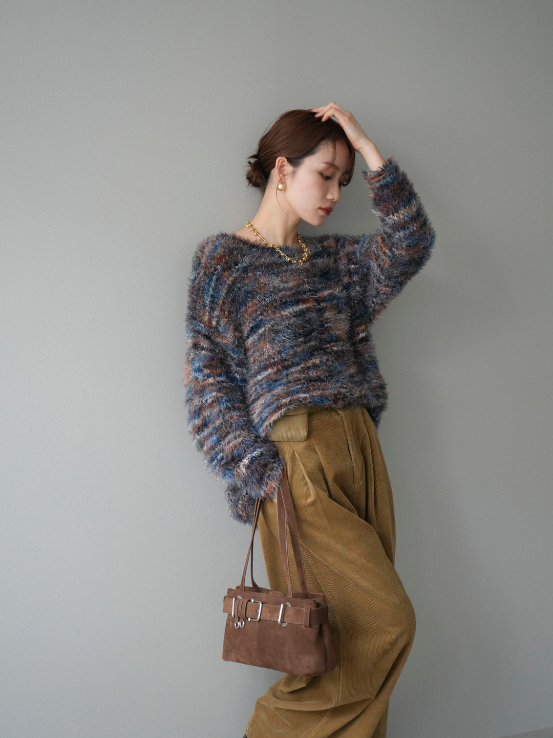 [予約]ミックスシャギールーズニットプルオーバー/blue