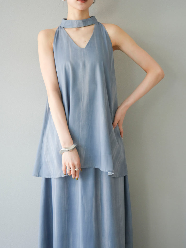 [SET] 細膩花紋V領襯衫＆喇叭裙（2套）