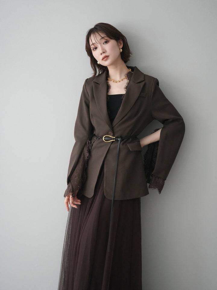 [SET]レースレイヤードスリットジャケット+選べるアクセセット(2set)