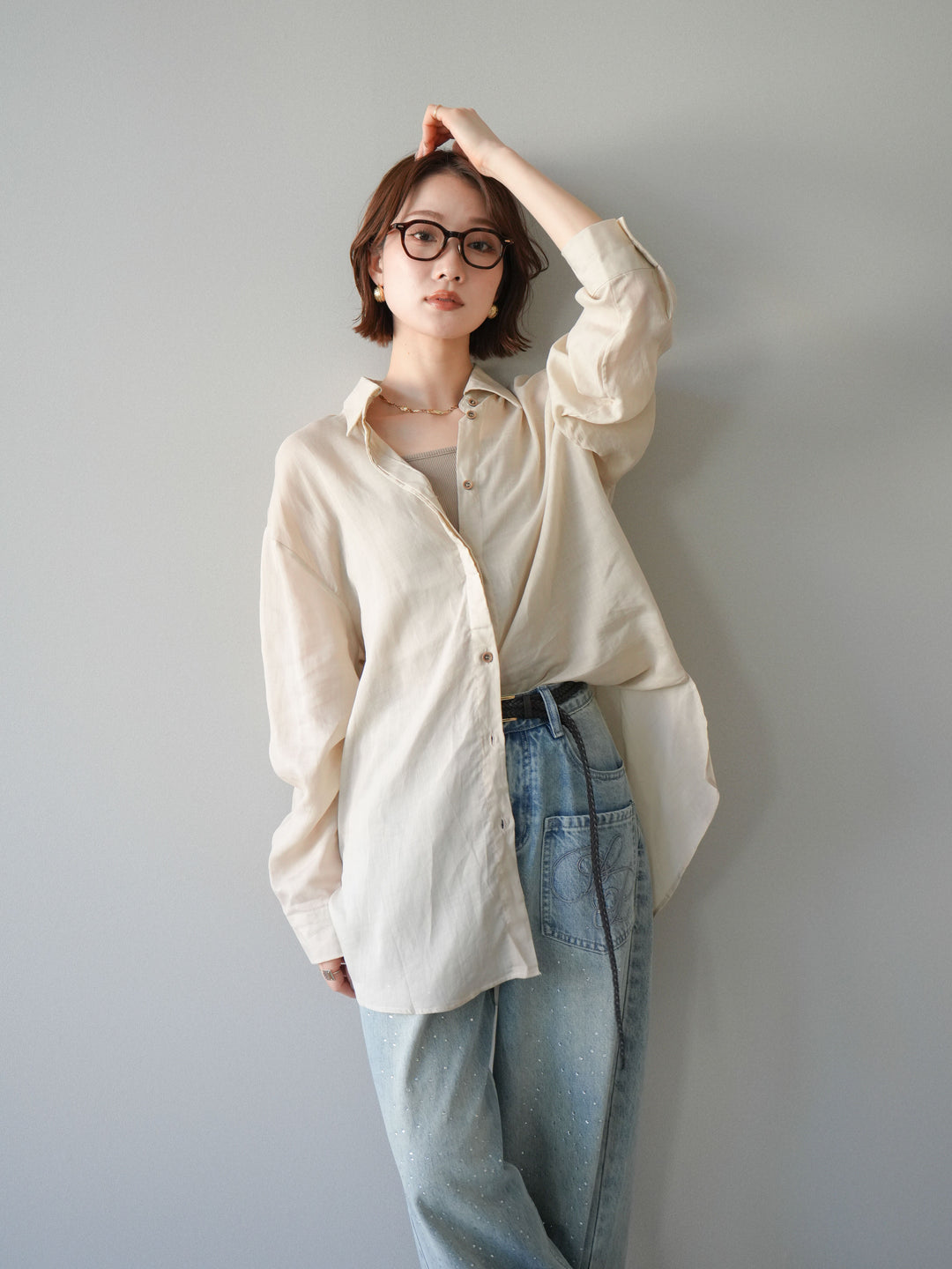 [予約]バックオープンツイストシャツ/beige