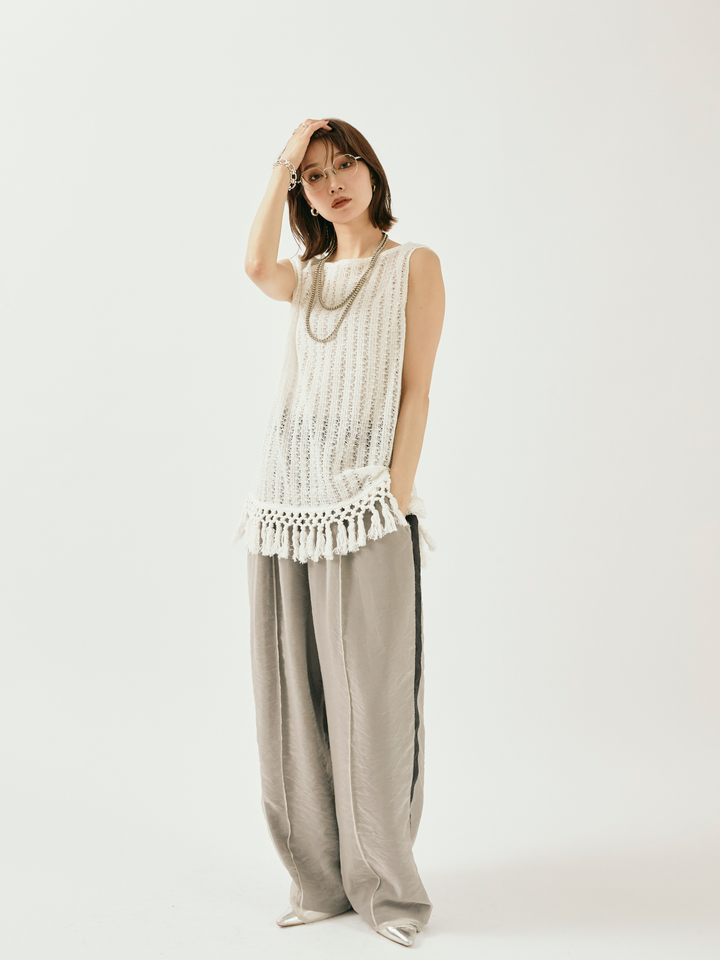 [予約]オーガンジーレイヤードサイドラインパンツ/グレージュ