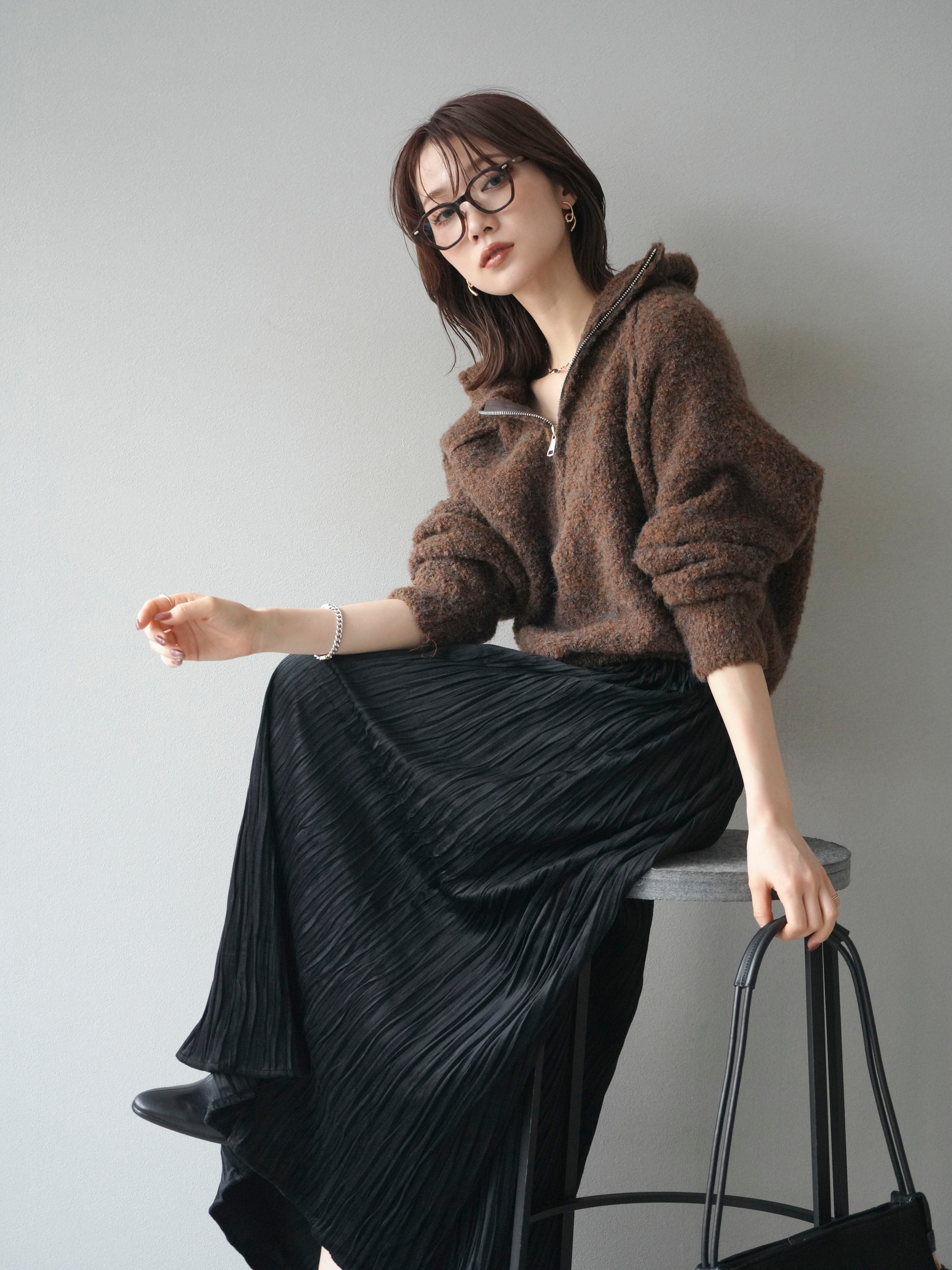 予約]スタンドジップMIXブークレニットプルオーバー/brown – Lumier