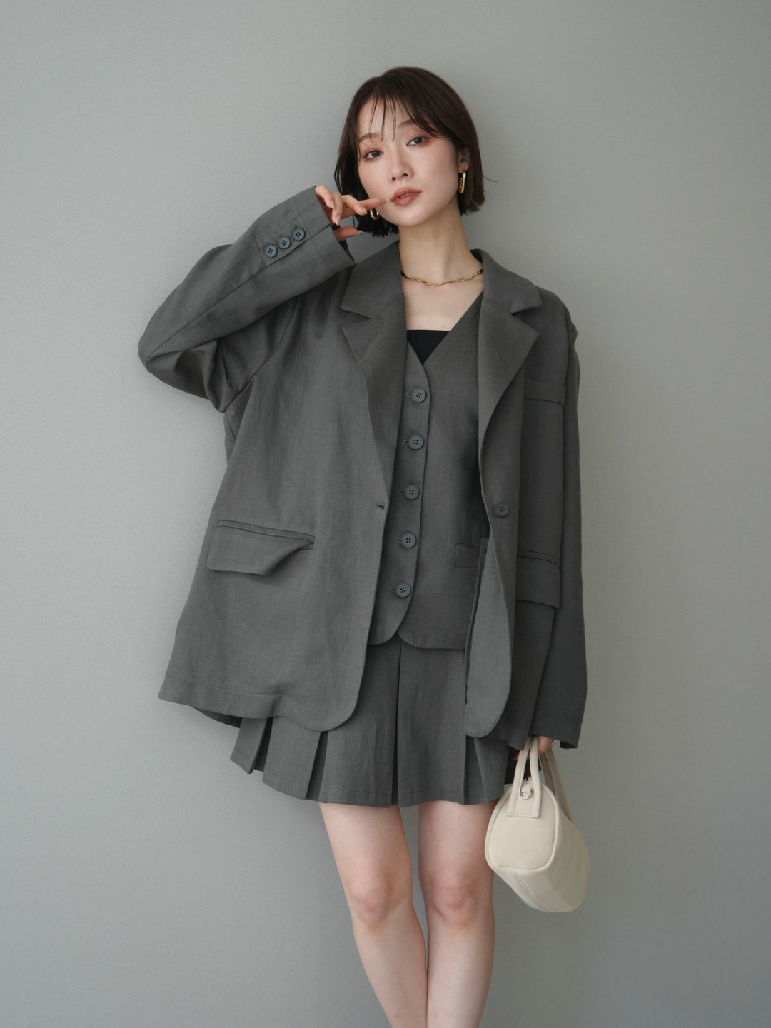 [予約]リネンタッチオーバージャケット/khaki