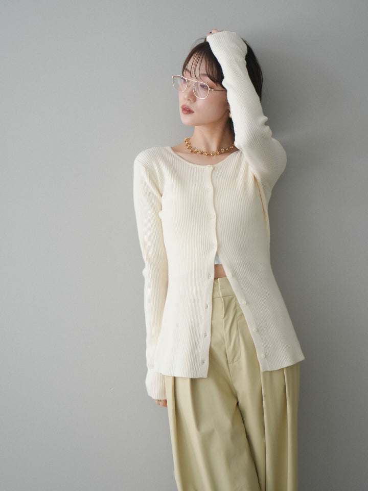 [予約]前後2WAYリブ編みクルーネックカーディガン/ivory