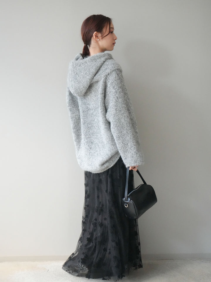 [SET]バラクラバSETニットプルオーバー+フラワーフロッキーチュールプリーツスカート(2set)