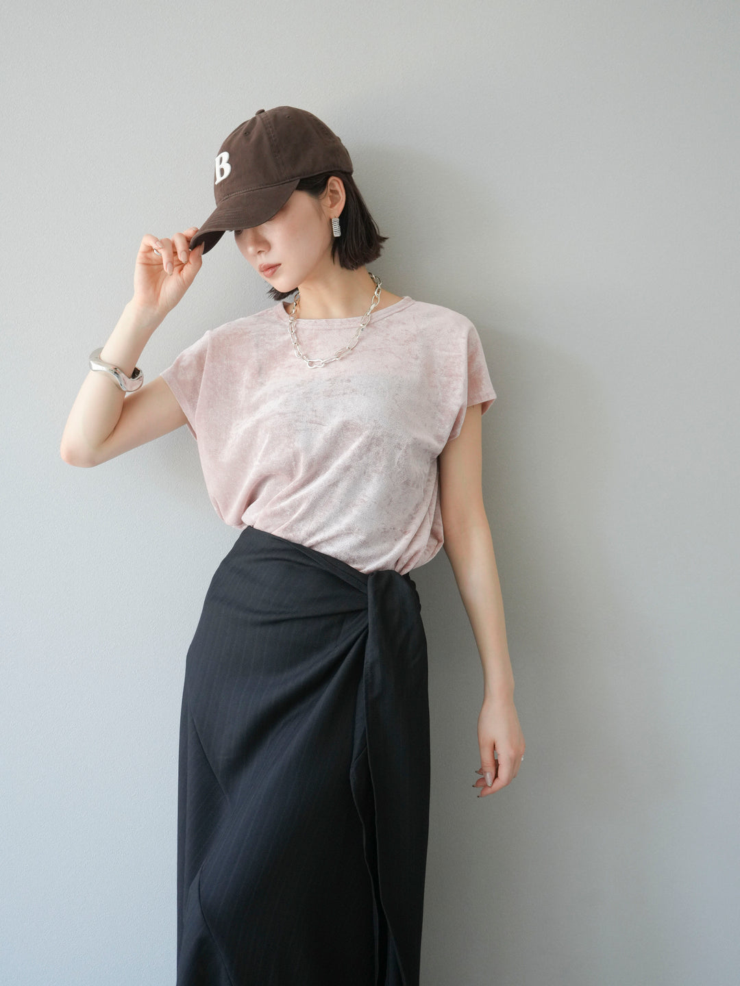 [SET]シアーベロアプルオーバー+サイド巻きツイルスカート(2set)