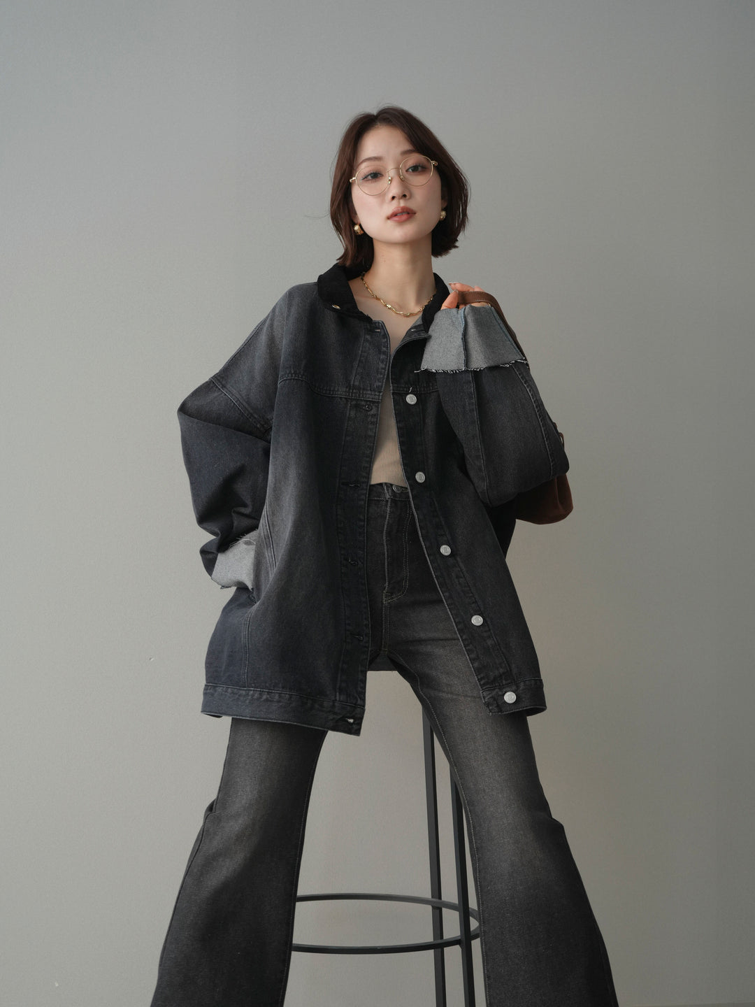 [SET]コーデュロイ×デニムミドルジャケット+フレアデニムパンツ(2set)