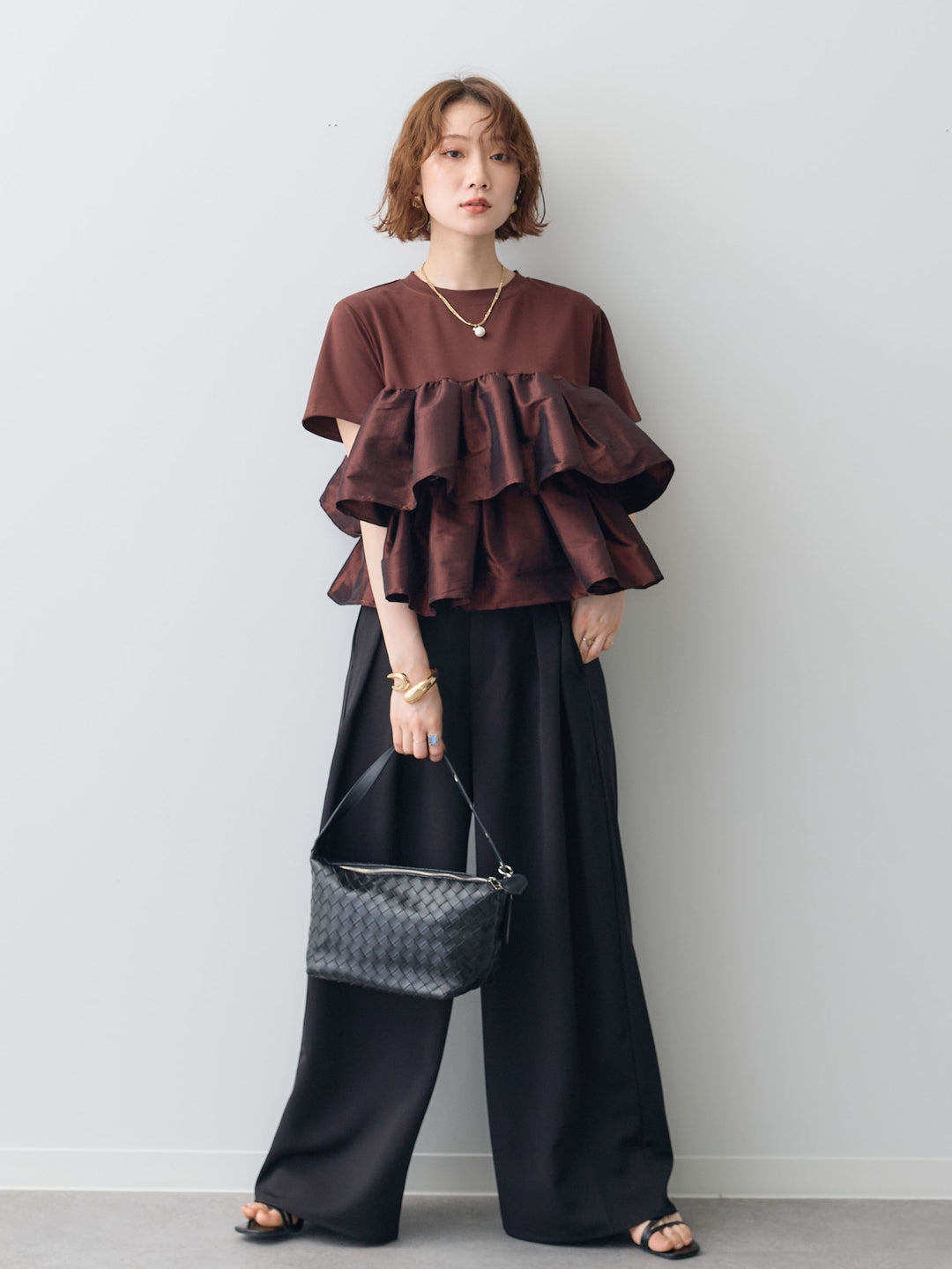 [SET]フリルティアードTEE+クレープデシンタックワイドパンツ(2set)