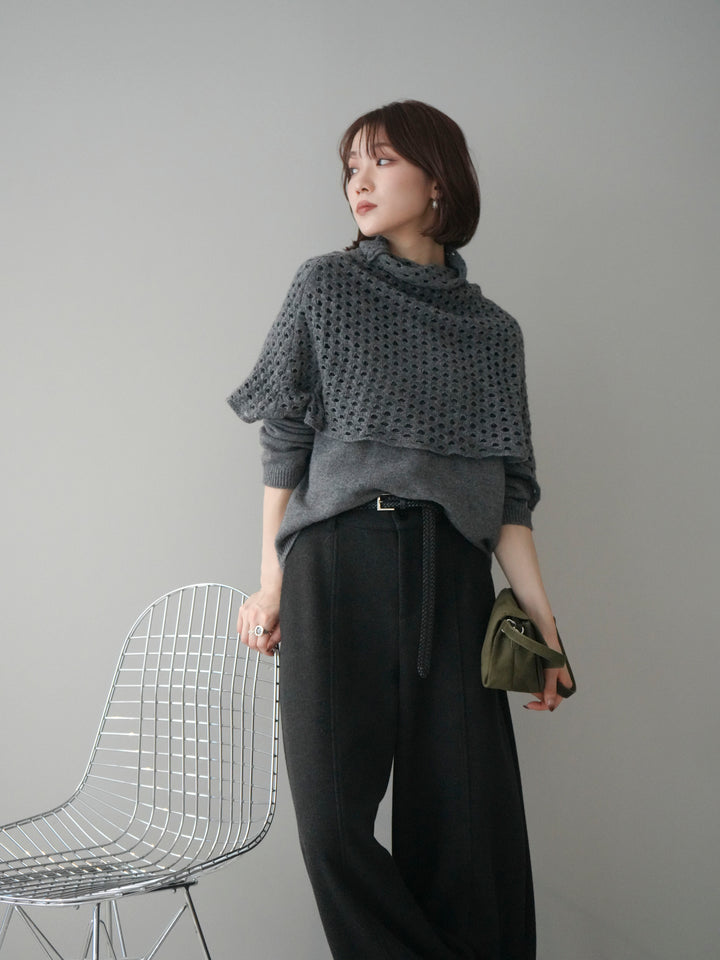 [予約]メッシュケープアンサンブルニットプルオーバー/darkgray