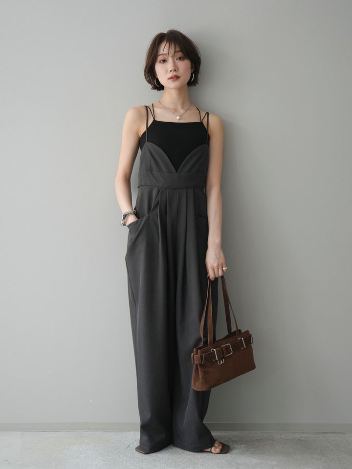 [予約]バックデザインサロペット/charcoal