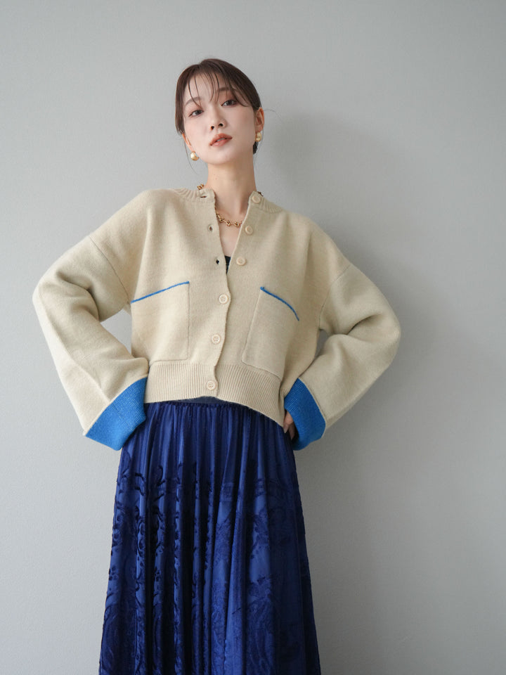 [SET]バイカラーオーバーニットカーディガン+アンティーク柄フロッキーマキシスカート(2set)