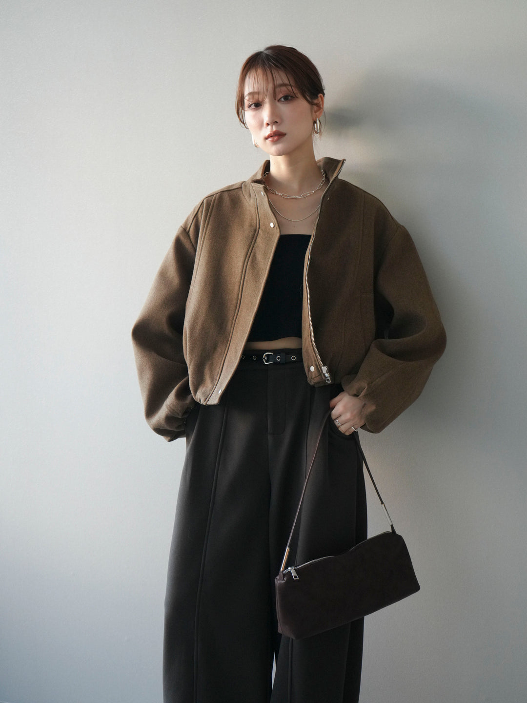 [予約]タックデザインジップブルゾン/brown