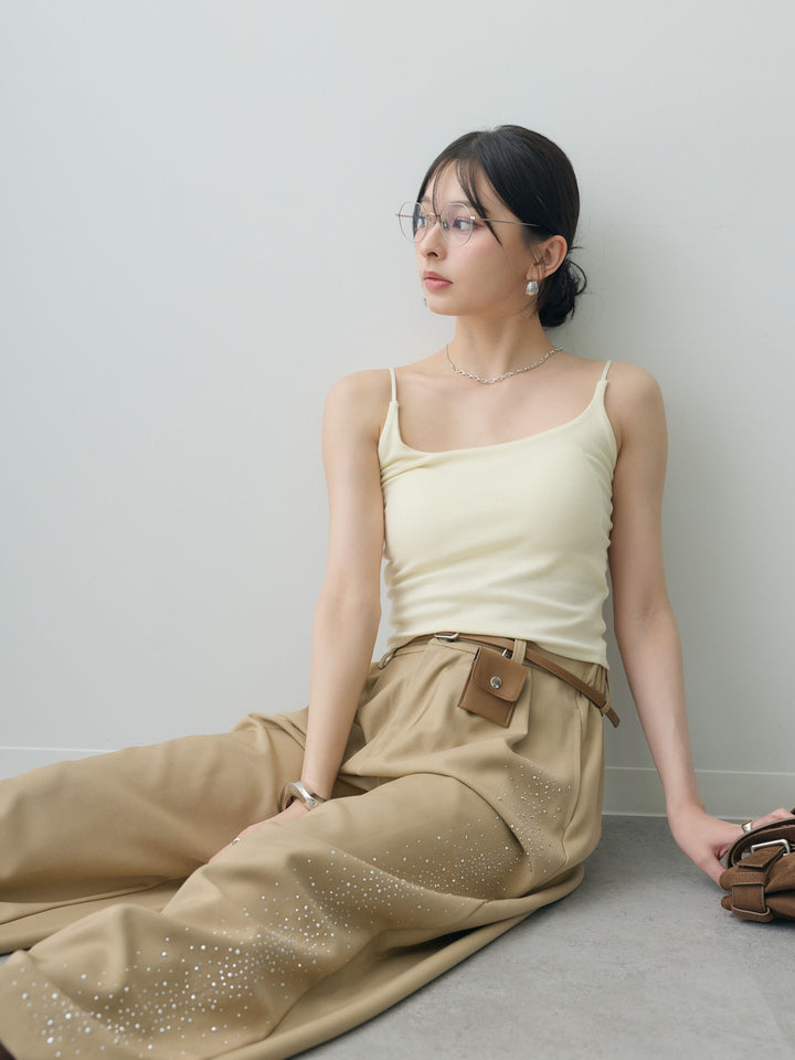 [SET]カップ付バックレースキャミソール+ポーチベルト付サイドビジュータックワイドパンツ(2set)