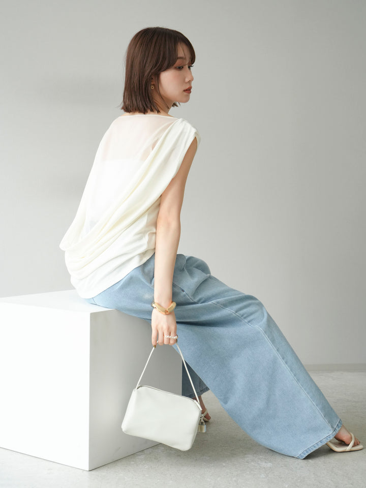 [預訂] 雙向透視多層垂墜上衣/象牙色