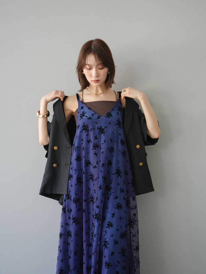 [套裝] 植絨薄紗層疊天鵝絨吊帶連身裙 + 金色紐帶半夾克 (2 套)