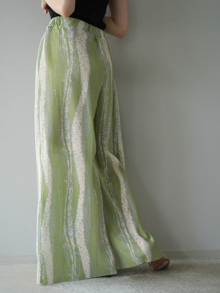 [予約]ニュアンスプリーツワイドパンツ/ライトグリーン