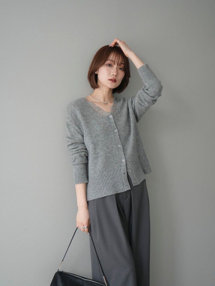 [SET]レースネックニットカーディガン+選べるアクセセット(2set)